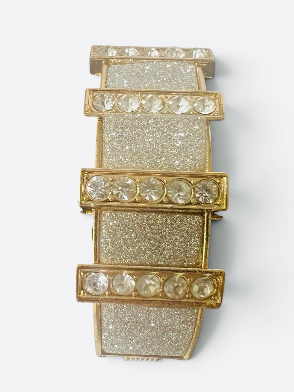 NWOT Gold To e & Rhinestone Spring Hinged Bangle, Hollywood Regency Fashion